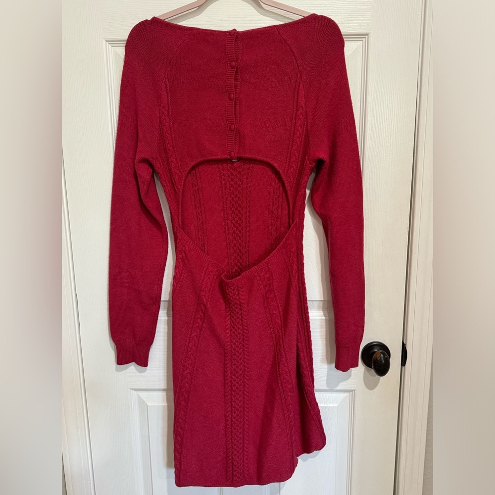 FREE PEOPLE Sweater Mini Dress Size XL Red Pink Knitted Long sleeves Stretch - Picture 4 of 10
